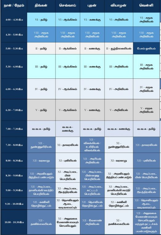 Kalvi Channel Time Table