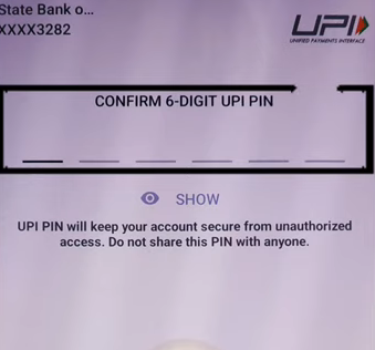 Confirm Re-Enter Your new UPI Pin