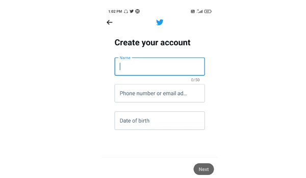 Twitter account creation steps