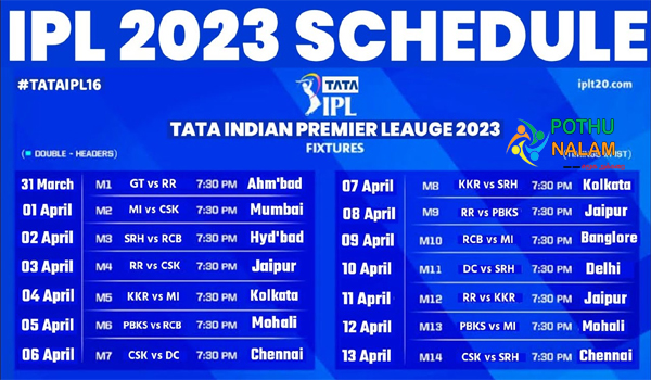 IPL 2023 Schedule Time Table