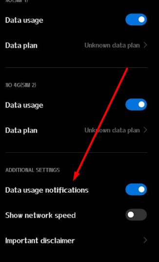 Data Usage Notification