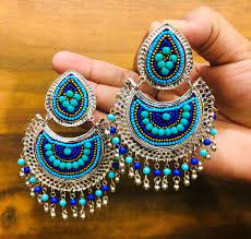 Stylish earrings for blue saree in tamil 