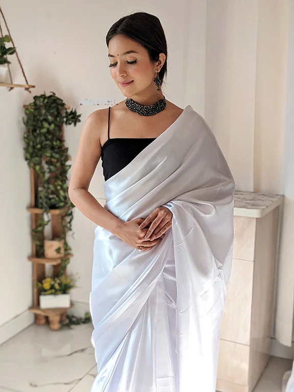 black with white saree matching earrings